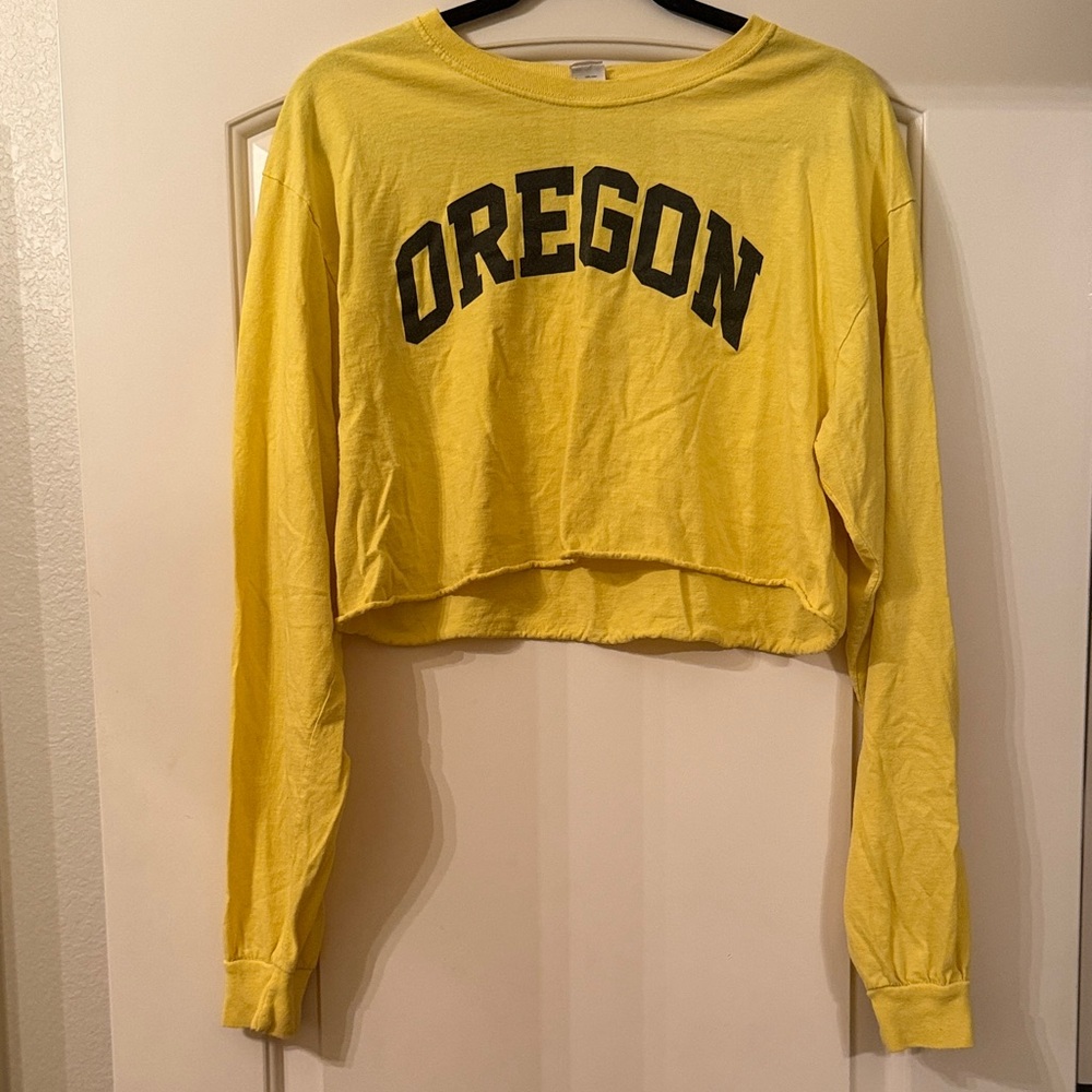 Original Yellow Oregon Ducks Women's Long Sleeve Crop Top